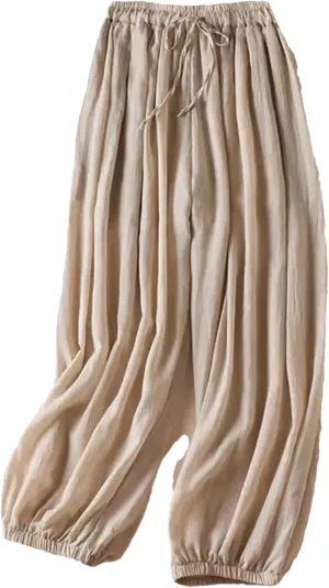 Hndudnff Women Pleated Elastic Hem Draped Harem Pants Summer Casual Loose Wide Leg Trousers