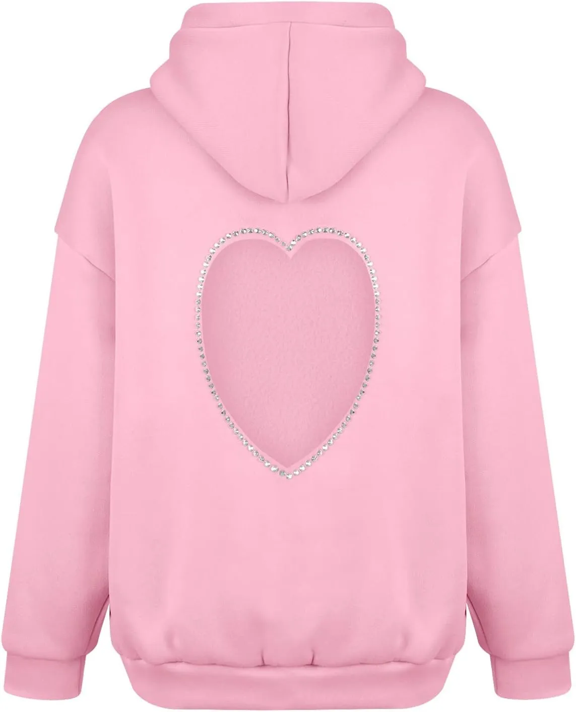 Hoodies for Women Diamonds Sweet Love Cutout Backless Sweatshirts Oversized Hooded Sweatshirt Casual Loose Pullover