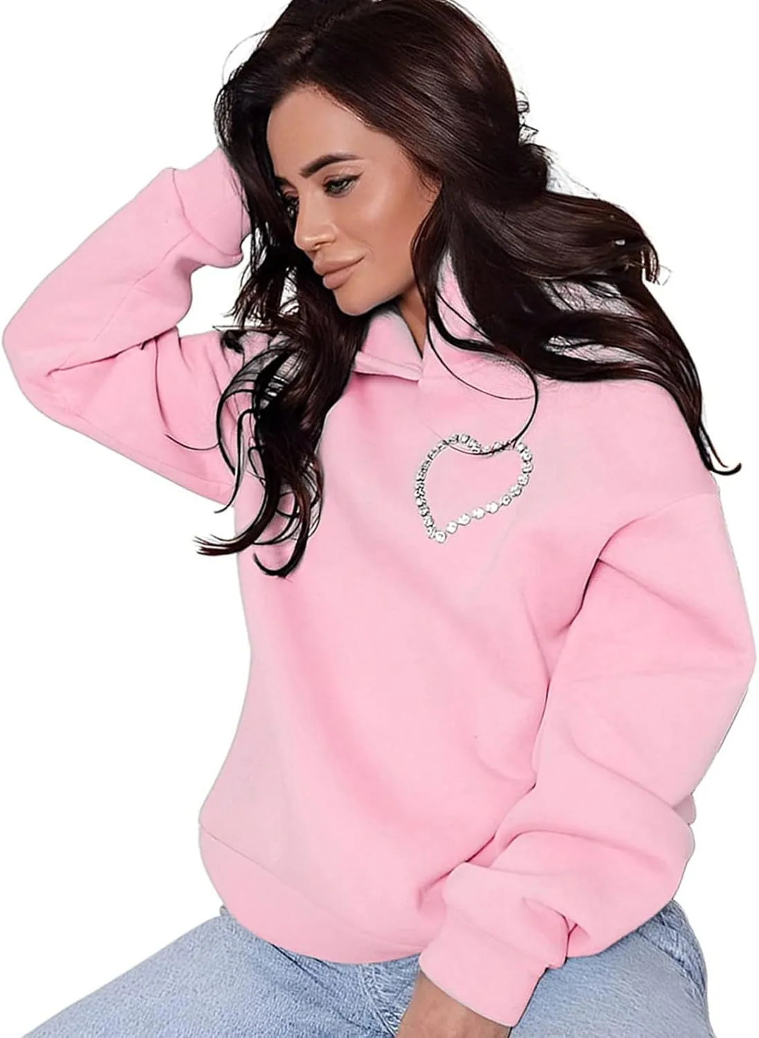 Hoodies for Women Diamonds Sweet Love Cutout Backless Sweatshirts Oversized Hooded Sweatshirt Casual Loose Pullover