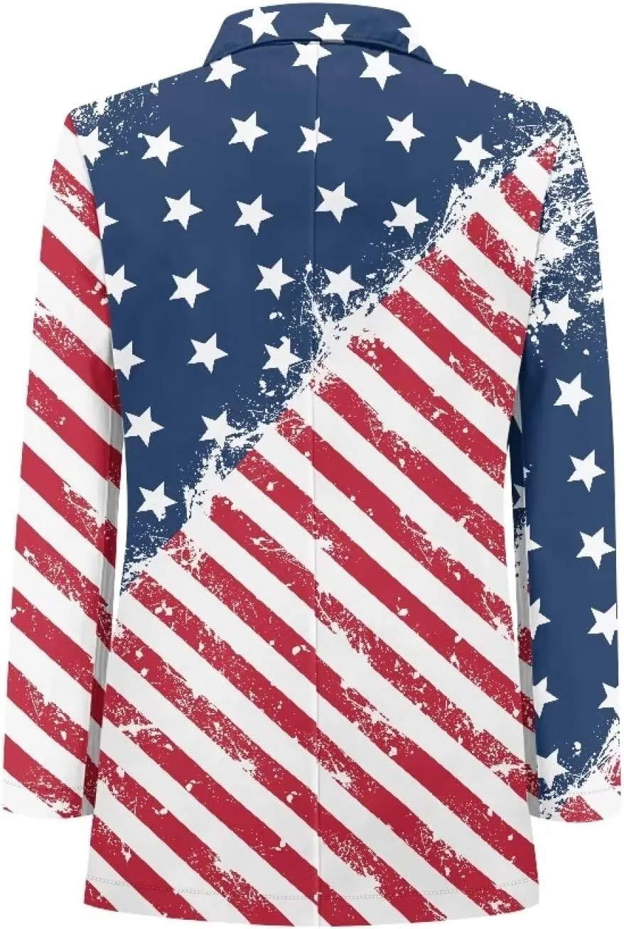 Horeset American Flag Bald Eagle Women's Graphic Print Blazer Button Open Front Long Sleeve Jacket