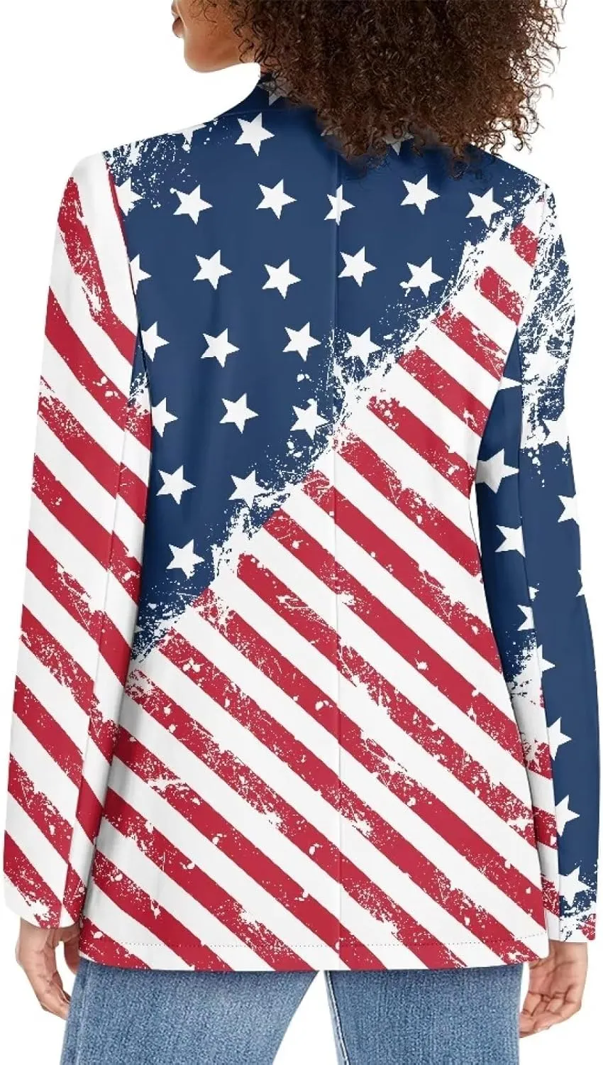 Horeset American Flag Bald Eagle Women's Graphic Print Blazer Button Open Front Long Sleeve Jacket