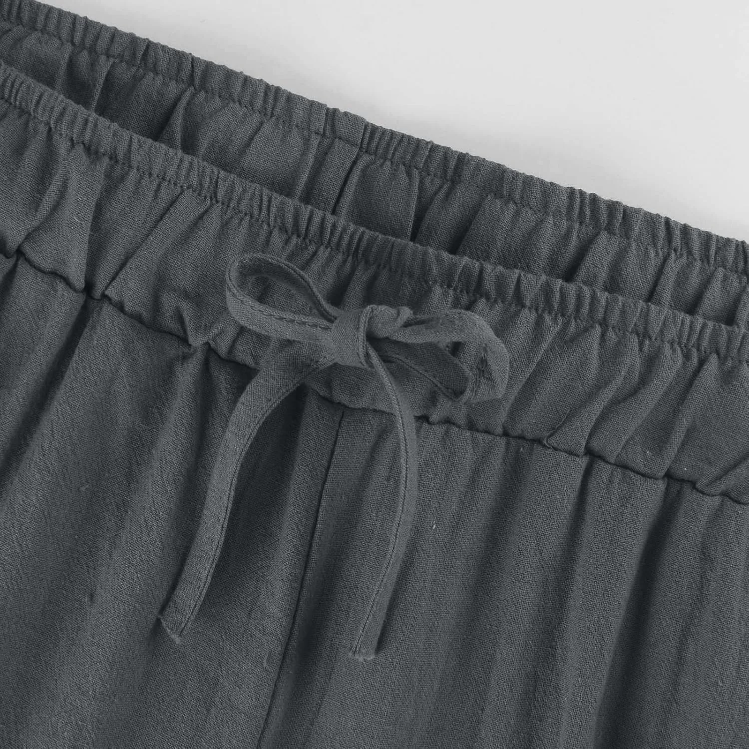 HOTYD Women's Cotton Linen Pants Summer Wide Leg Casual Loose Drawstring High Waist Palazzo Pants Trousers with Pockets