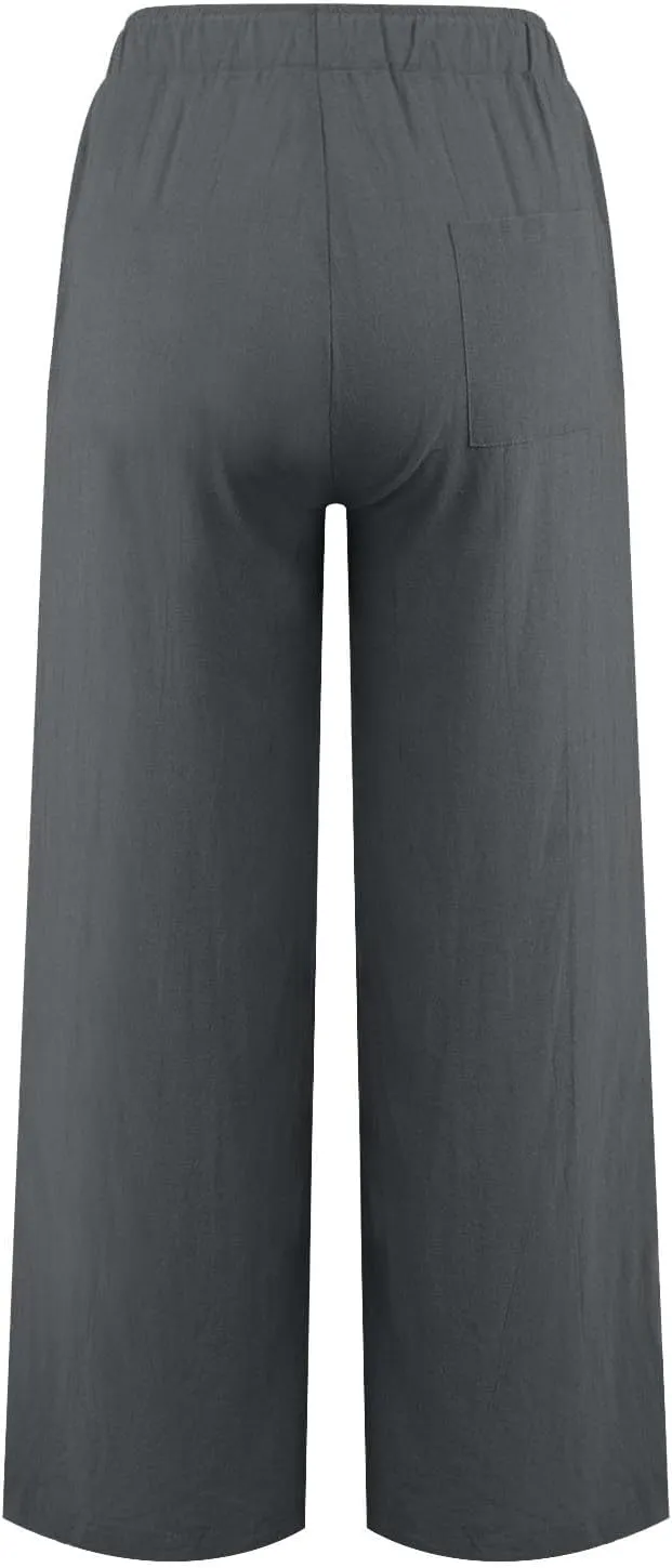 HOTYD Women's Cotton Linen Pants Summer Wide Leg Casual Loose Drawstring High Waist Palazzo Pants Trousers with Pockets