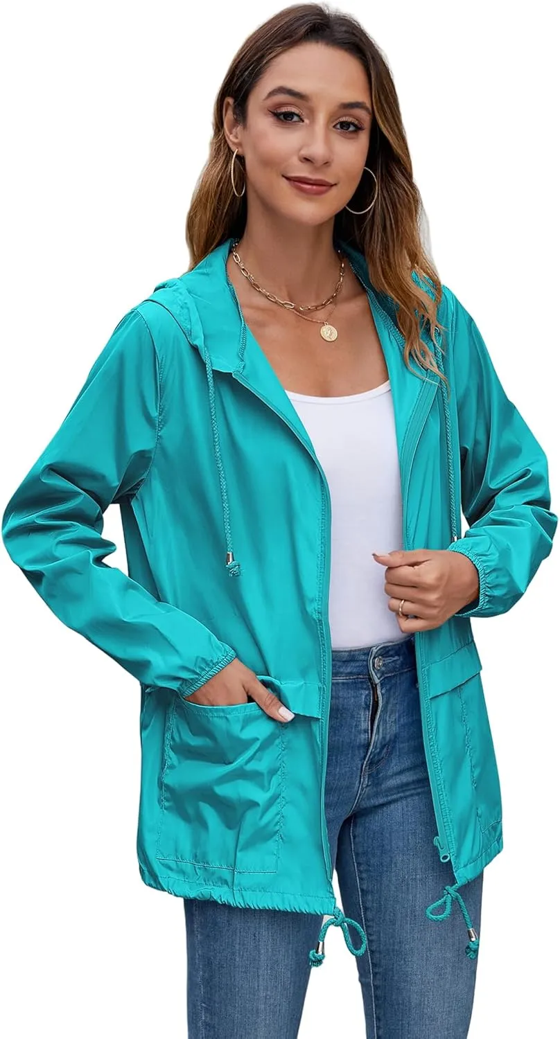 Hount Women's Lightweight Hooded Raincoat Waterproof Packable Active Outdoor Rain Jacket (S-3XL)