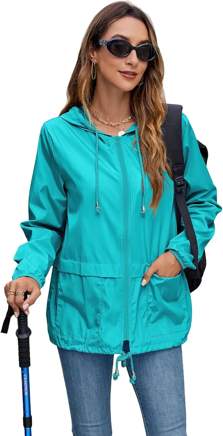 Hount Women's Lightweight Hooded Raincoat Waterproof Packable Active Outdoor Rain Jacket (S-3XL)