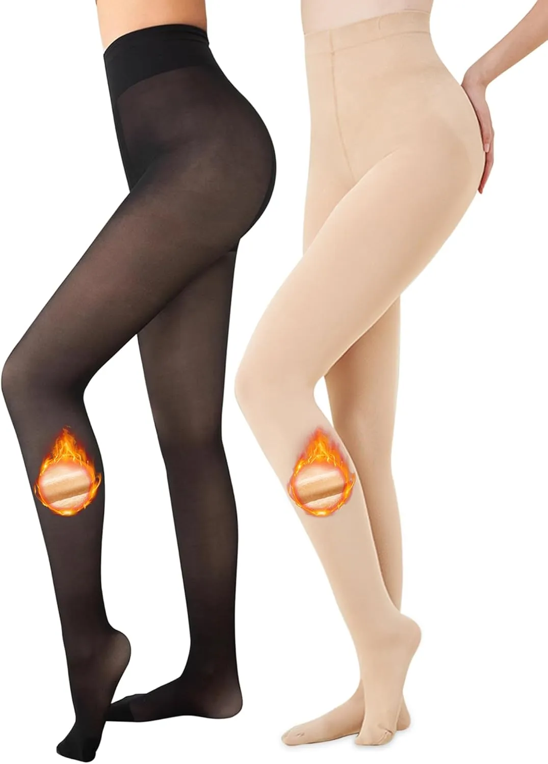Ibeauti Womens Fleece Lined Tights Sheer Warm Fake Translucent Thermal Pantyhose Stretchy Thick Fleece Tights Control Top