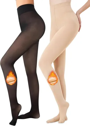 Ibeauti Womens Fleece Lined Tights Sheer Warm Fake Translucent Thermal Pantyhose Stretchy Thick Fleece Tights Control Top