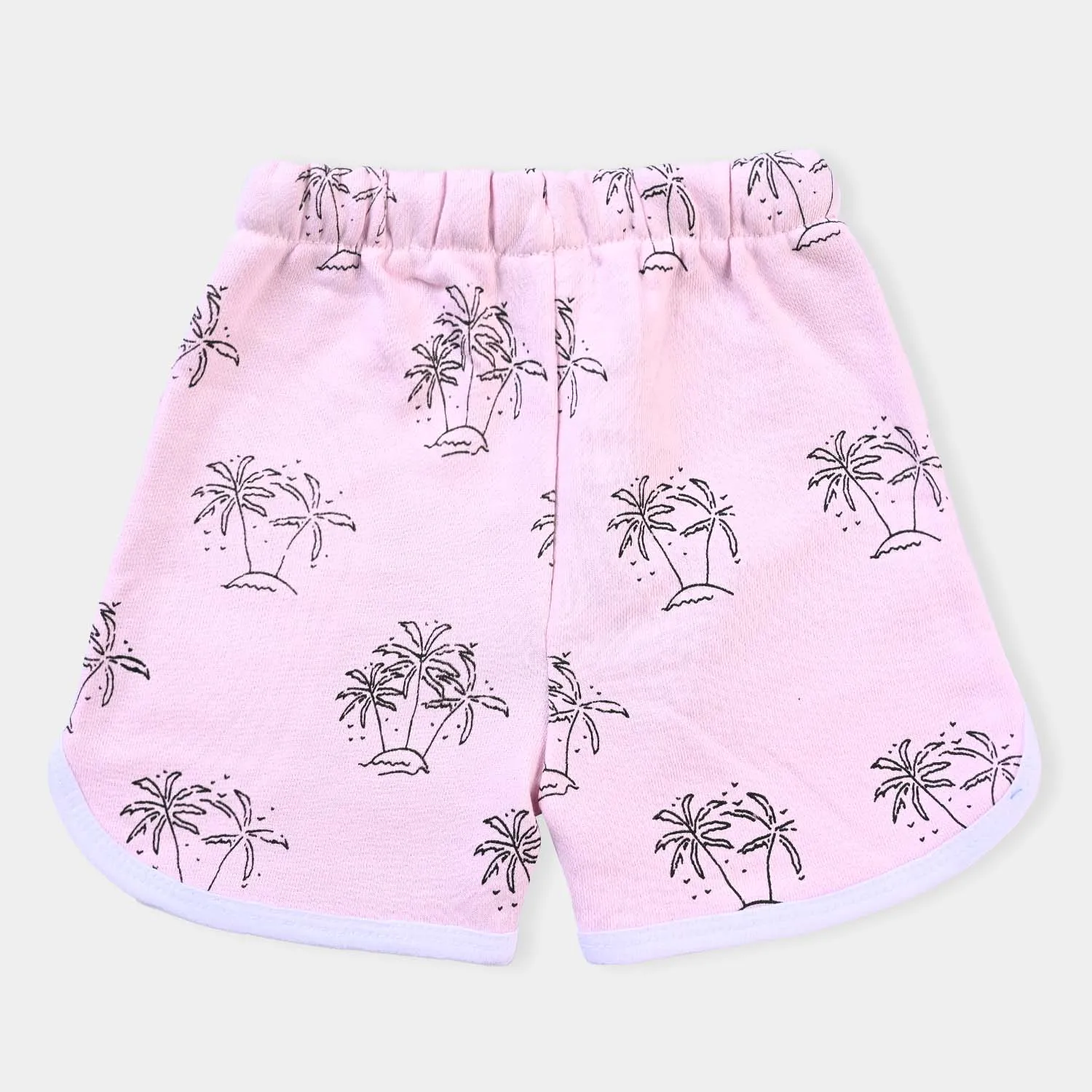 Infant Girls Cotton Terry Knitted Short Palm Tree-Candy Pink