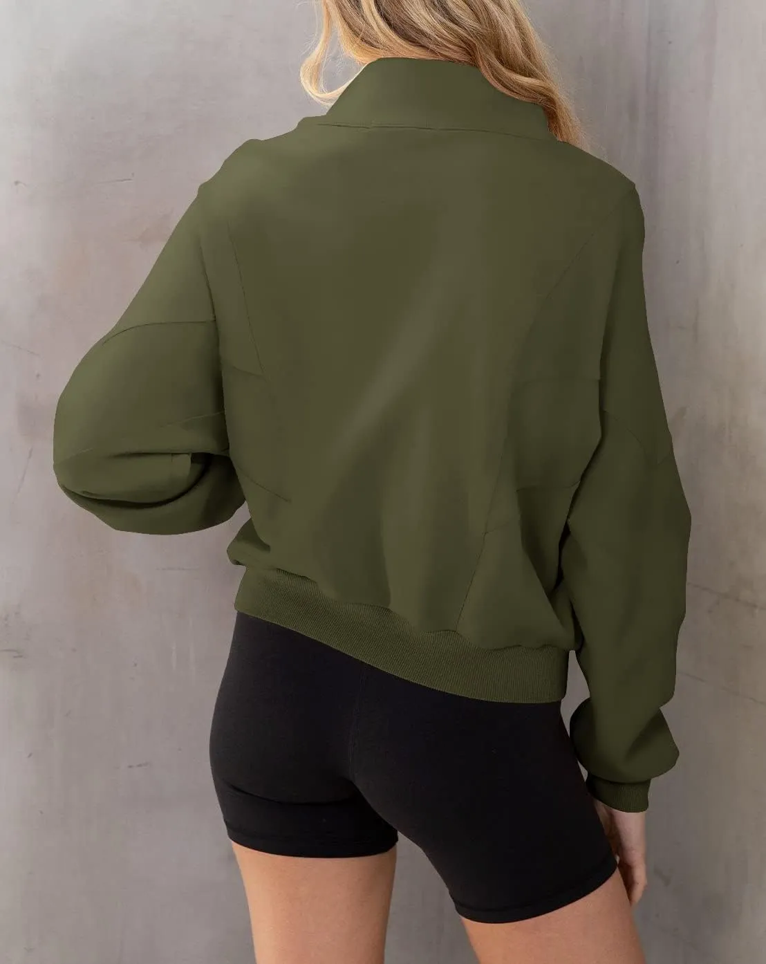 INFITTY Womens Long Sleeve Jacket Full Zip Up Stand Collar with Pockets Casual Batwing Lightweight Sweatshirts