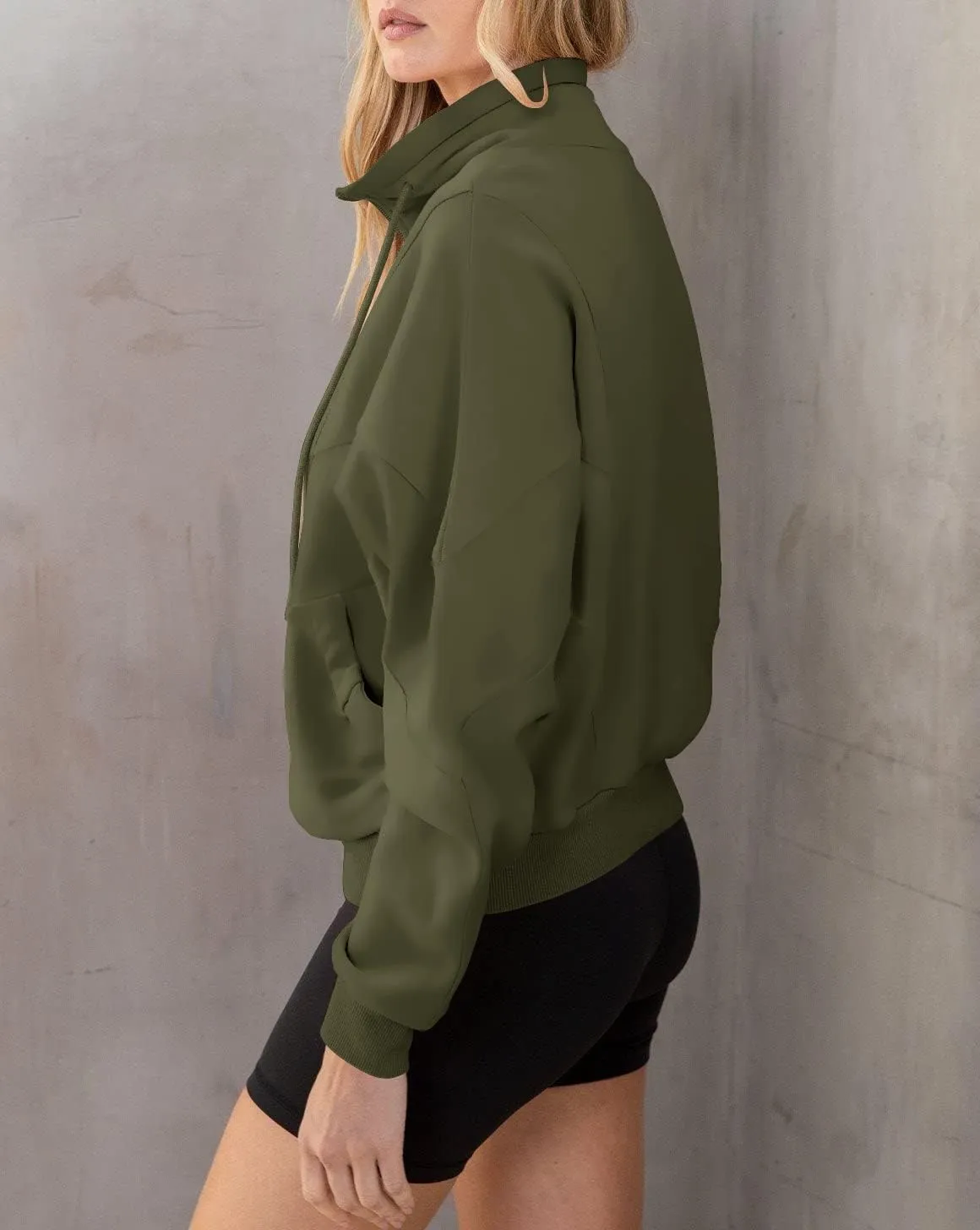 INFITTY Womens Long Sleeve Jacket Full Zip Up Stand Collar with Pockets Casual Batwing Lightweight Sweatshirts
