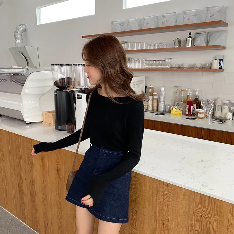 insSolid Colored Minimalist Lazy Folded Knitted Matching Sweater Women Korean Student All-Matching Outerwear