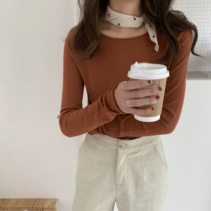 insSolid Colored Minimalist Lazy Folded Knitted Matching Sweater Women Korean Student All-Matching Outerwear