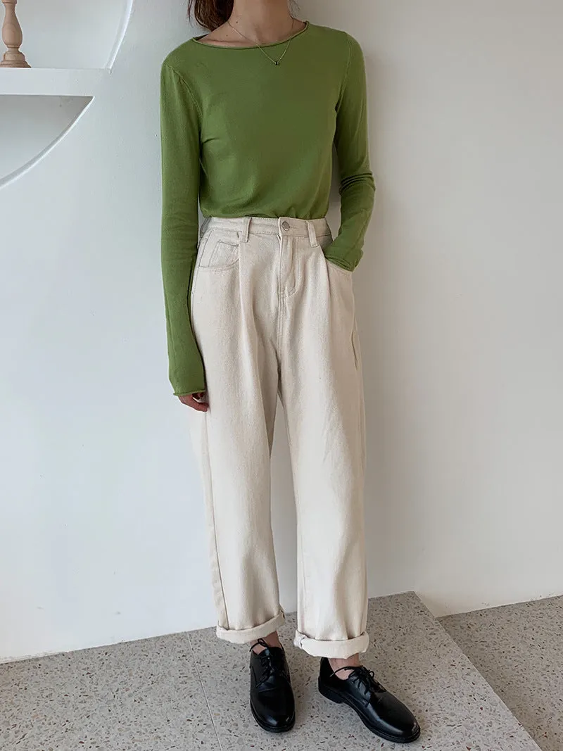 insSolid Colored Minimalist Lazy Folded Knitted Matching Sweater Women Korean Student All-Matching Outerwear