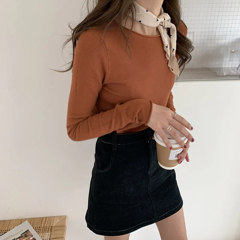 insSolid Colored Minimalist Lazy Folded Knitted Matching Sweater Women Korean Student All-Matching Outerwear