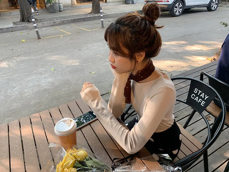 insSolid Colored Minimalist Lazy Folded Knitted Matching Sweater Women Korean Student All-Matching Outerwear