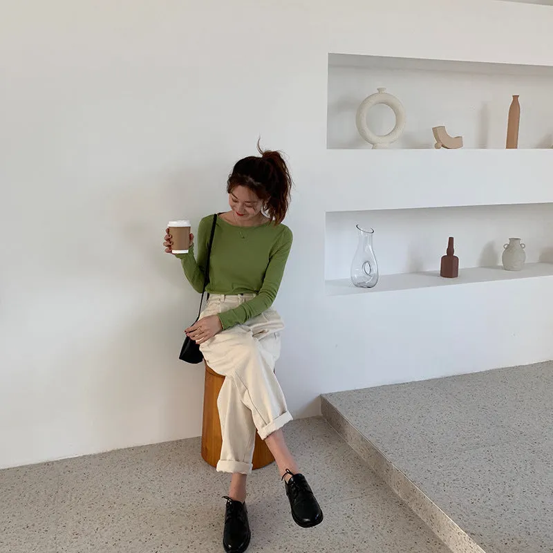 insSolid Colored Minimalist Lazy Folded Knitted Matching Sweater Women Korean Student All-Matching Outerwear
