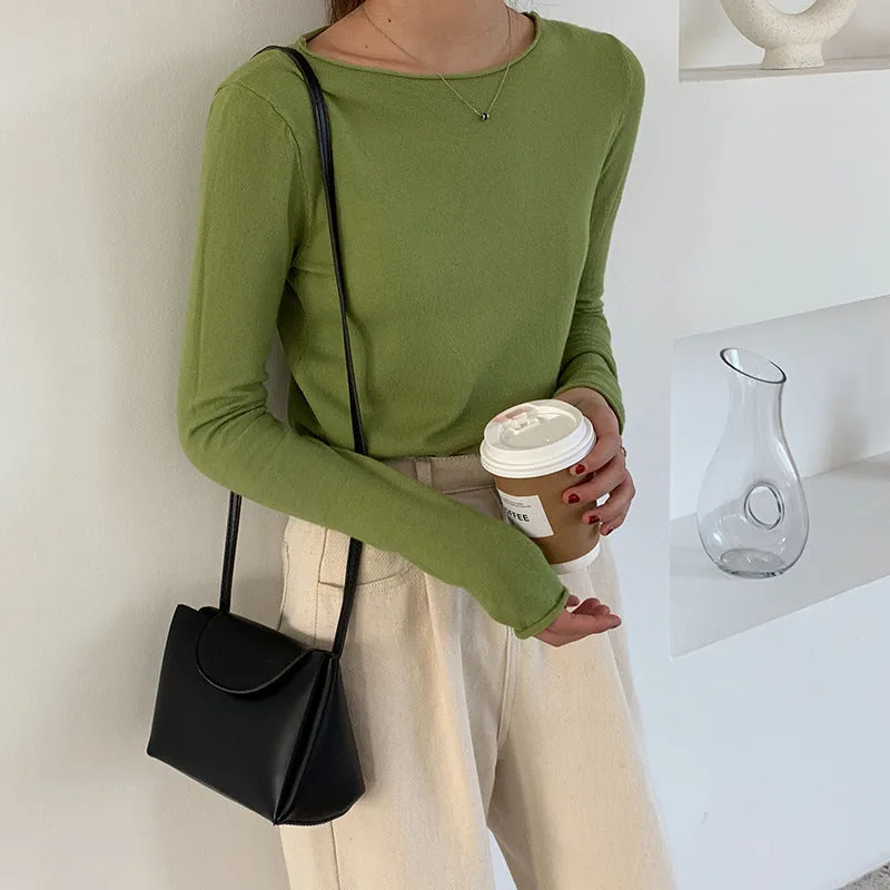 insSolid Colored Minimalist Lazy Folded Knitted Matching Sweater Women Korean Student All-Matching Outerwear