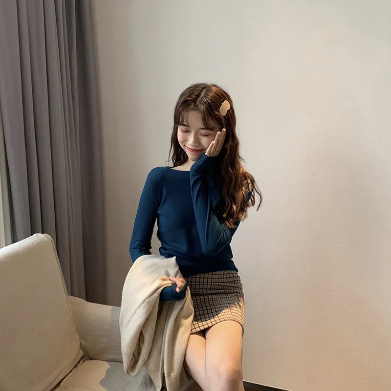 insSolid Colored Minimalist Lazy Folded Knitted Matching Sweater Women Korean Student All-Matching Outerwear