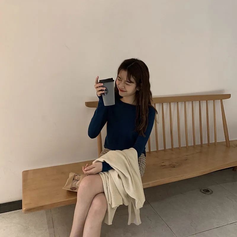 insSolid Colored Minimalist Lazy Folded Knitted Matching Sweater Women Korean Student All-Matching Outerwear