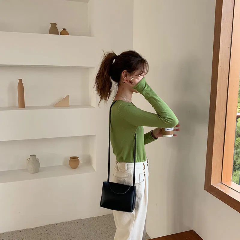 insSolid Colored Minimalist Lazy Folded Knitted Matching Sweater Women Korean Student All-Matching Outerwear