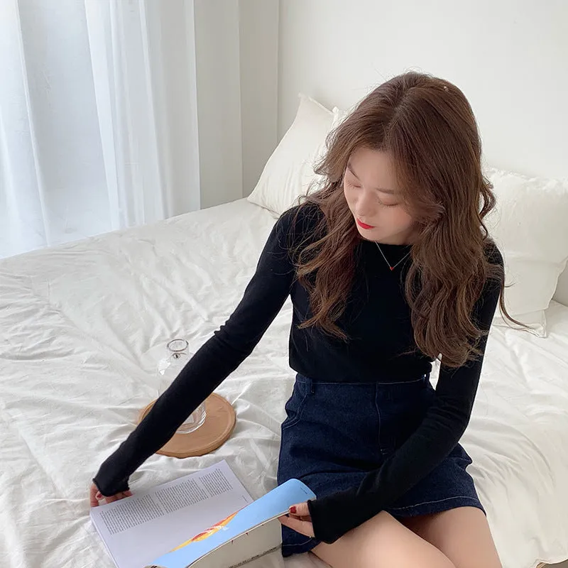 insSolid Colored Minimalist Lazy Folded Knitted Matching Sweater Women Korean Student All-Matching Outerwear