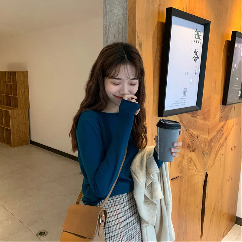 insSolid Colored Minimalist Lazy Folded Knitted Matching Sweater Women Korean Student All-Matching Outerwear