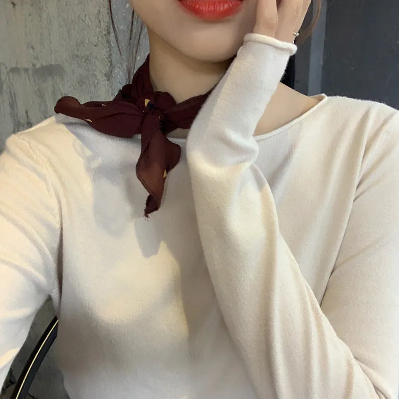 insSolid Colored Minimalist Lazy Folded Knitted Matching Sweater Women Korean Student All-Matching Outerwear