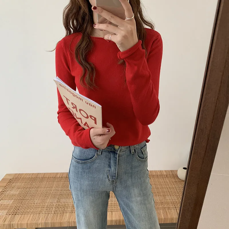 insSolid Colored Minimalist Lazy Folded Knitted Matching Sweater Women Korean Student All-Matching Outerwear