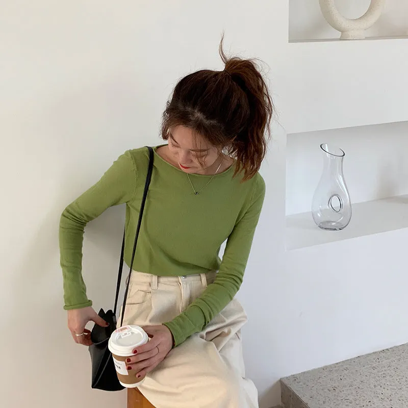 insSolid Colored Minimalist Lazy Folded Knitted Matching Sweater Women Korean Student All-Matching Outerwear