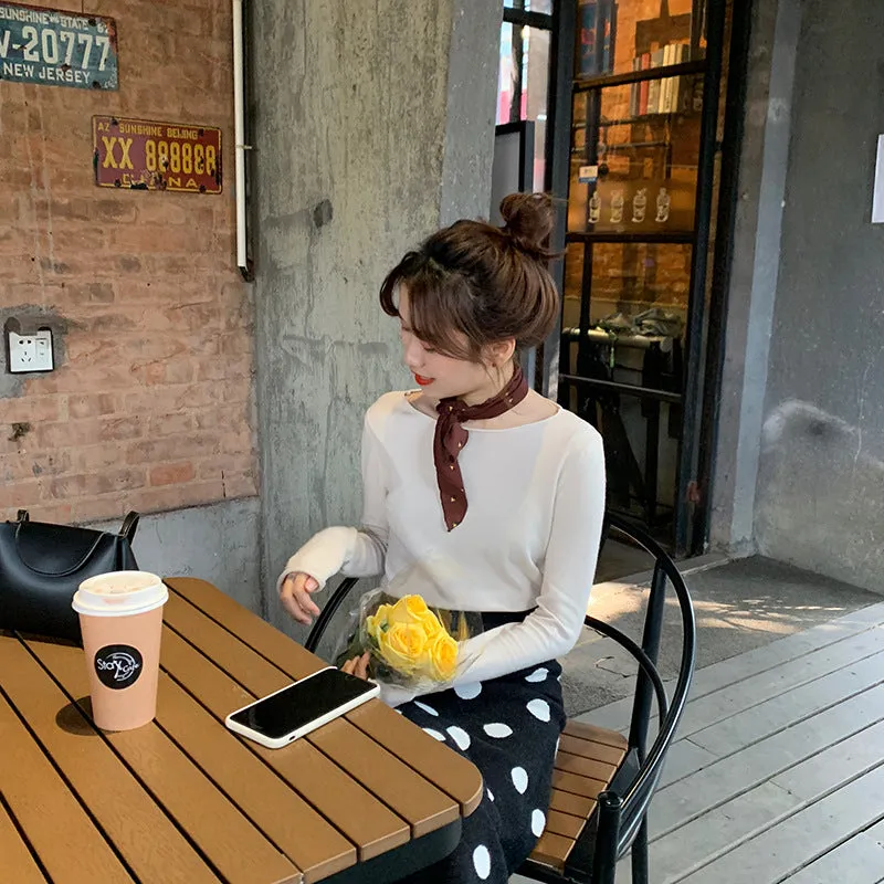insSolid Colored Minimalist Lazy Folded Knitted Matching Sweater Women Korean Student All-Matching Outerwear