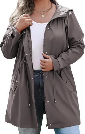 IN'VOLAND Plus Size Rain Jackets For Women Waterproof Rain Coats with Hood Lightweight Windbreaker Outdoor Trench Coat