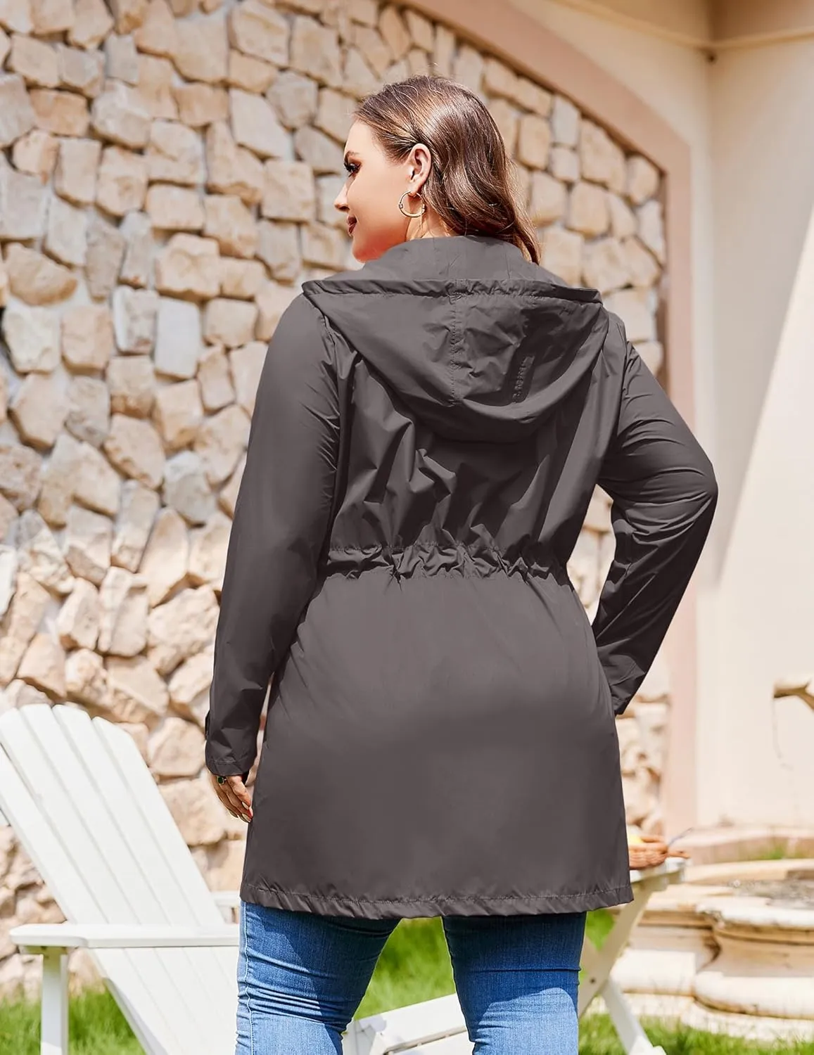 IN'VOLAND Plus Size Rain Jackets For Women Waterproof Rain Coats with Hood Lightweight Windbreaker Outdoor Trench Coat