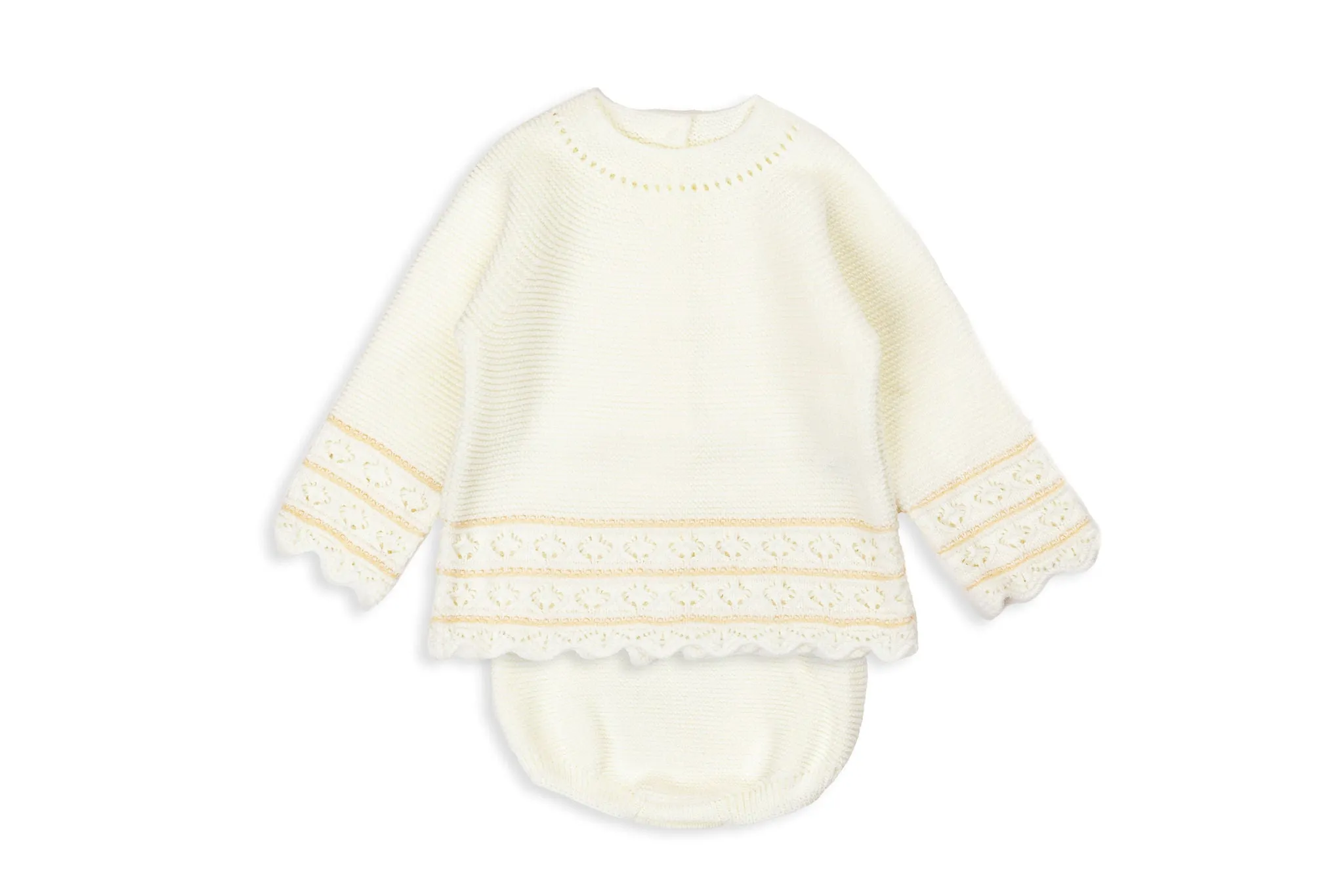 Ivory  & Beige Knit Baby Shorts Set