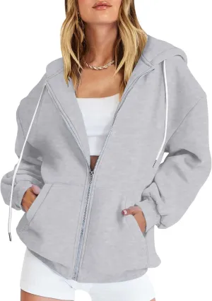 Jackets for Women Zip Up Hoodies Long Sleeve Lightweight Sweatshirts Oversized Loose Fit Athletic Outfit With Pockets