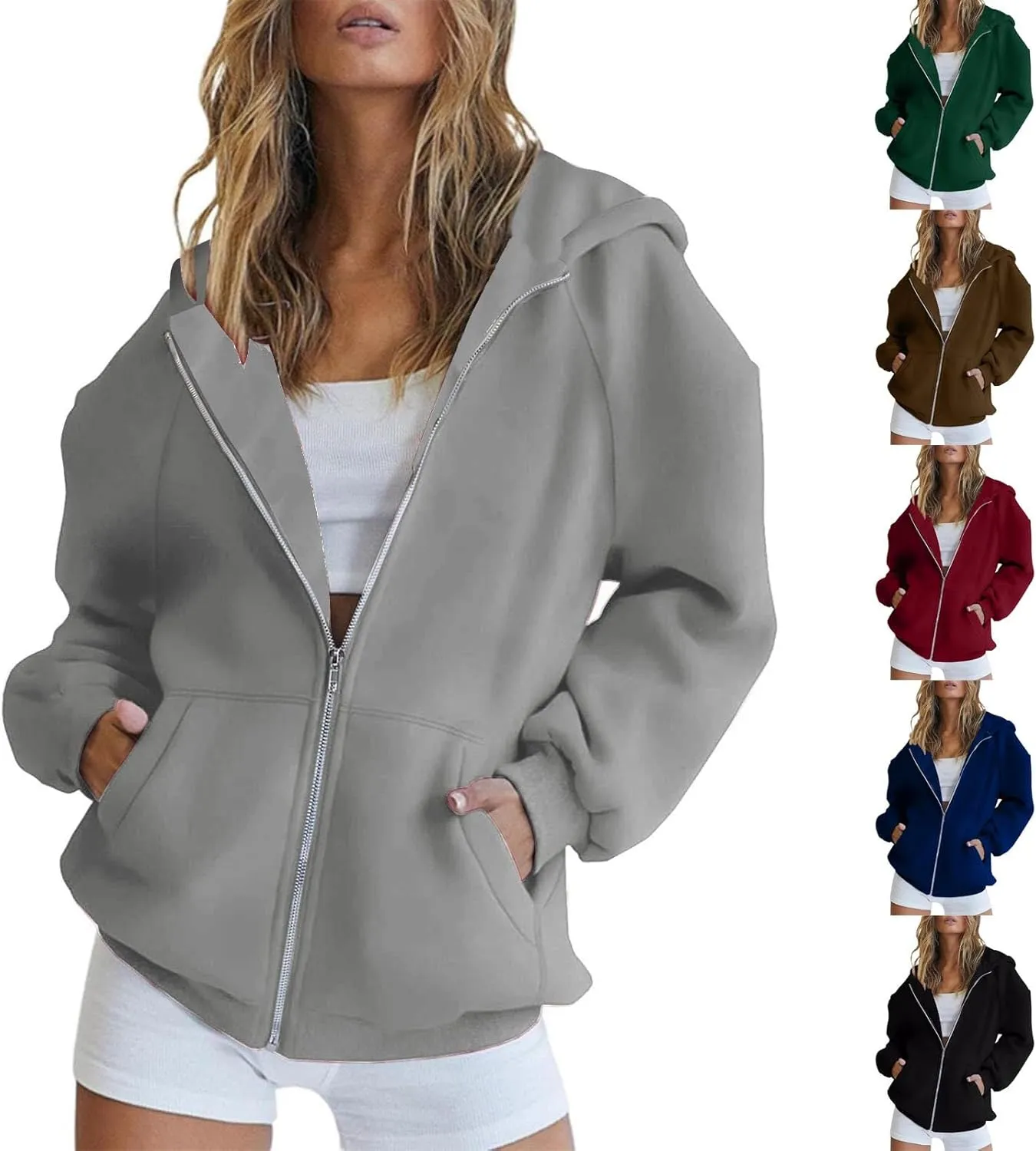Jackets for Women Zip Up Hoodies Long Sleeve Lightweight Sweatshirts Oversized Loose Fit Athletic Outfit With Pockets