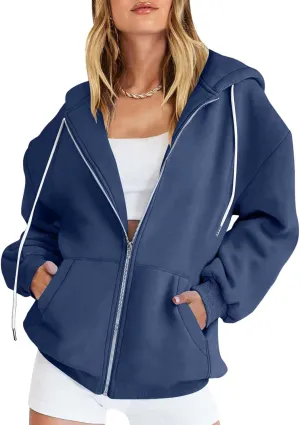 Jackets for Women Zip Up Hoodies Long Sleeve Lightweight Sweatshirts Oversized Loose Fit Athletic Outfit With Pockets