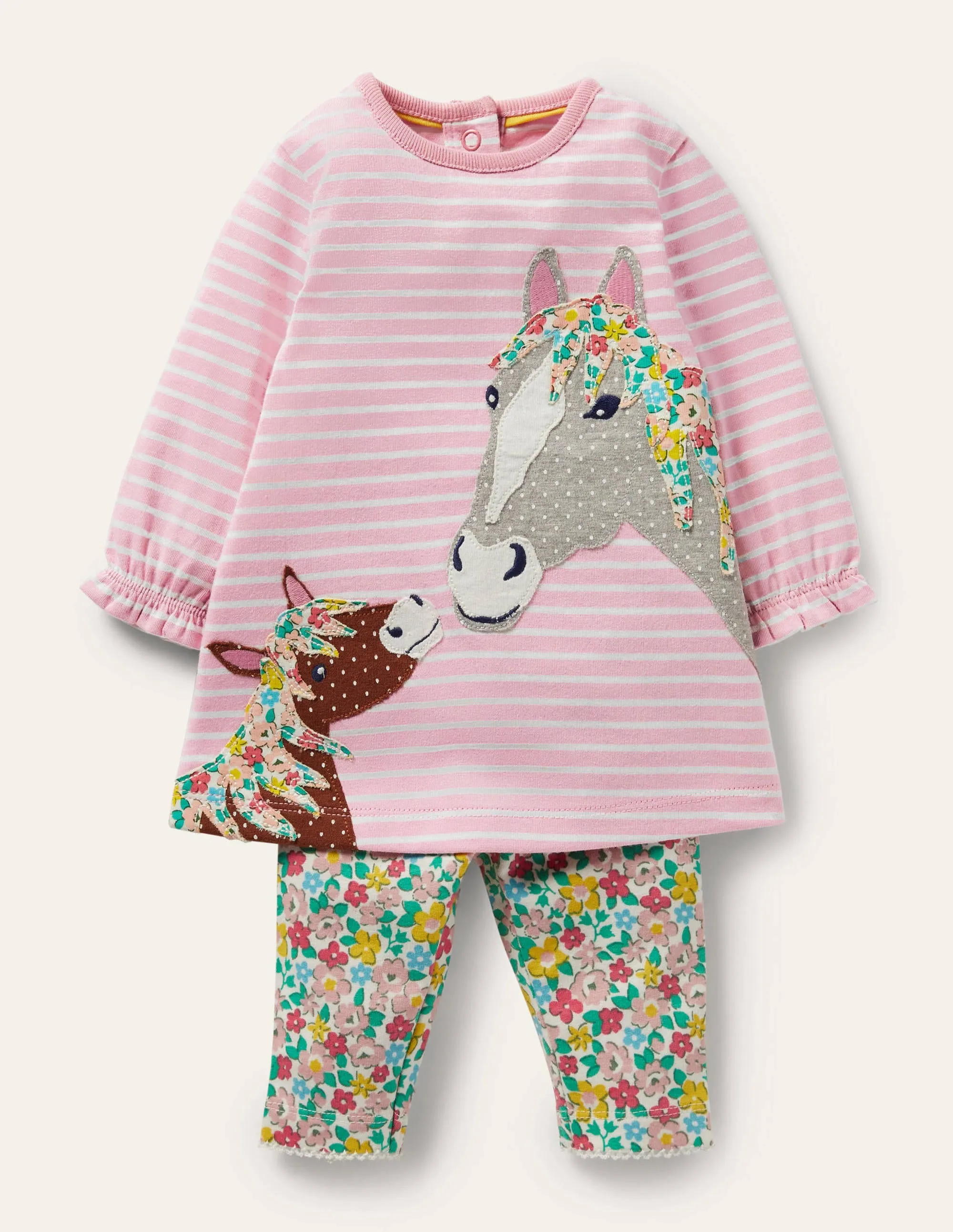 Jersey Dress and Legging Set-Boto Pink Spring Floral Horses