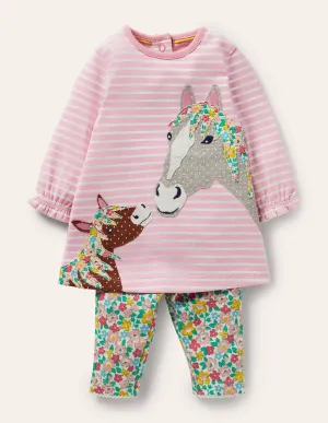 Jersey Dress and Legging Set-Boto Pink Spring Floral Horses