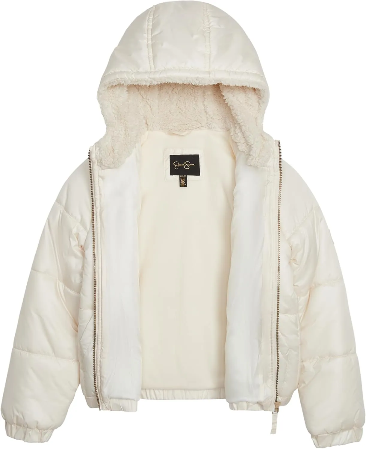 Jessica Simpson Girls' Puffer Jacket with Cozy Lined Hood and Matching Beanie