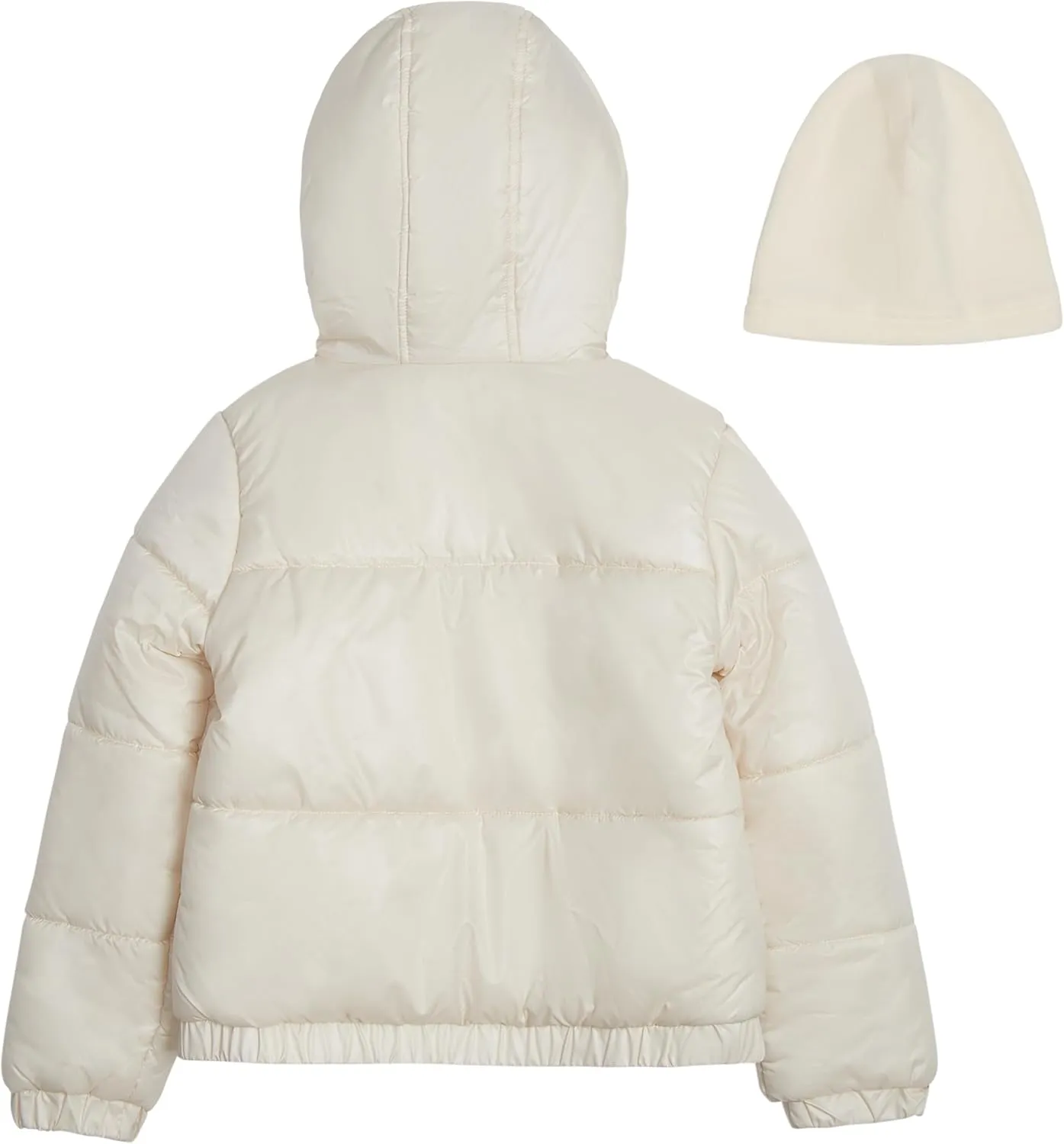 Jessica Simpson Girls' Puffer Jacket with Cozy Lined Hood and Matching Beanie