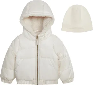 Jessica Simpson Girls' Puffer Jacket with Cozy Lined Hood and Matching Beanie