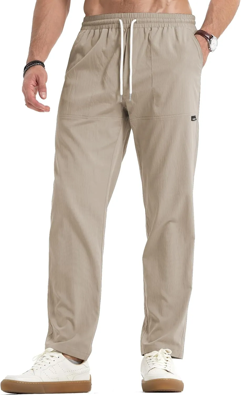 JMIERR Mens Casual Lightweight Pants Stretch Elastic Waist Drawstring Jogging Sweatpants Pants