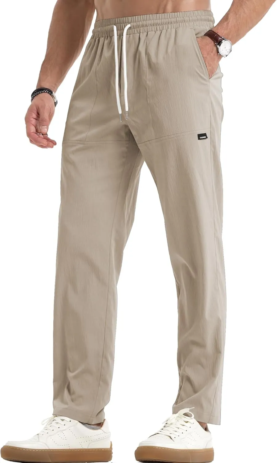 JMIERR Mens Casual Lightweight Pants Stretch Elastic Waist Drawstring Jogging Sweatpants Pants
