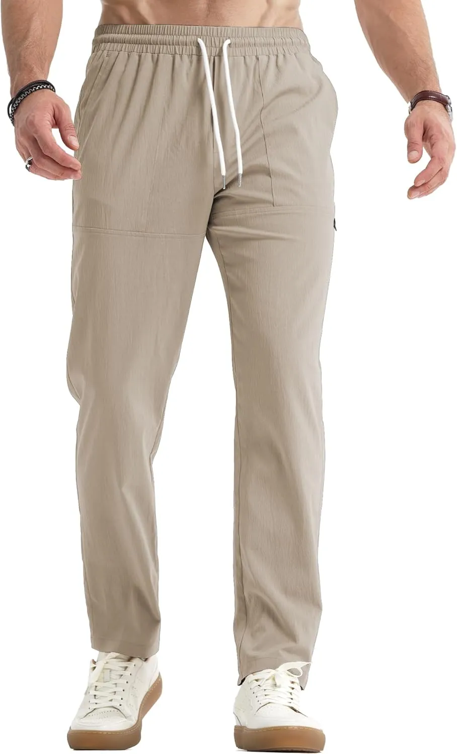 JMIERR Mens Casual Lightweight Pants Stretch Elastic Waist Drawstring Jogging Sweatpants Pants