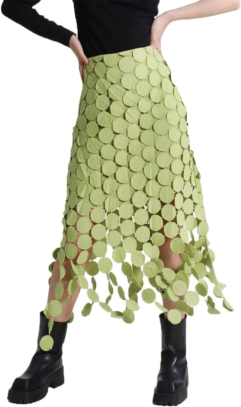KBLK-JAY Women's Elegant High Waisted Pencil Skirt French Style Tassel Solid Bodycon Midi Skirt
