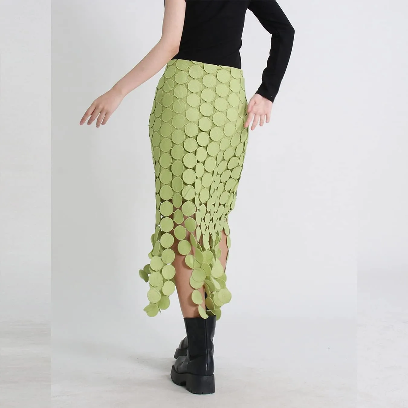 KBLK-JAY Women's Elegant High Waisted Pencil Skirt French Style Tassel Solid Bodycon Midi Skirt