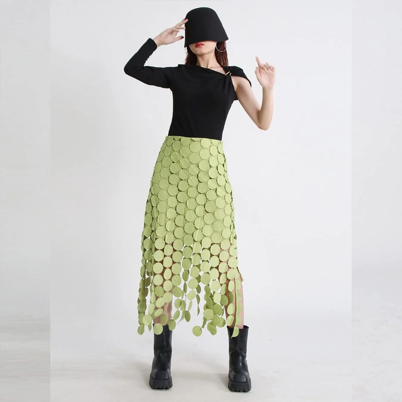 KBLK-JAY Women's Elegant High Waisted Pencil Skirt French Style Tassel Solid Bodycon Midi Skirt