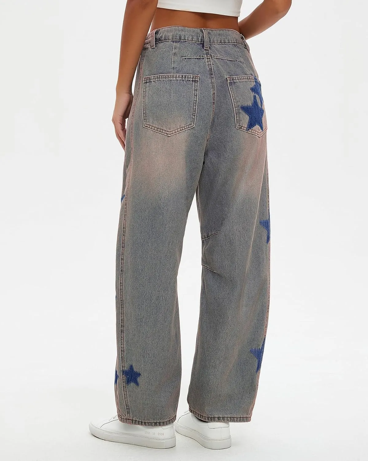 Kedera Women's Barrel Boyfriend Baggy Star Print Jeans Denim Pants Mid Rise Wide Leg Y2K Horseshoe Jeans Trendy