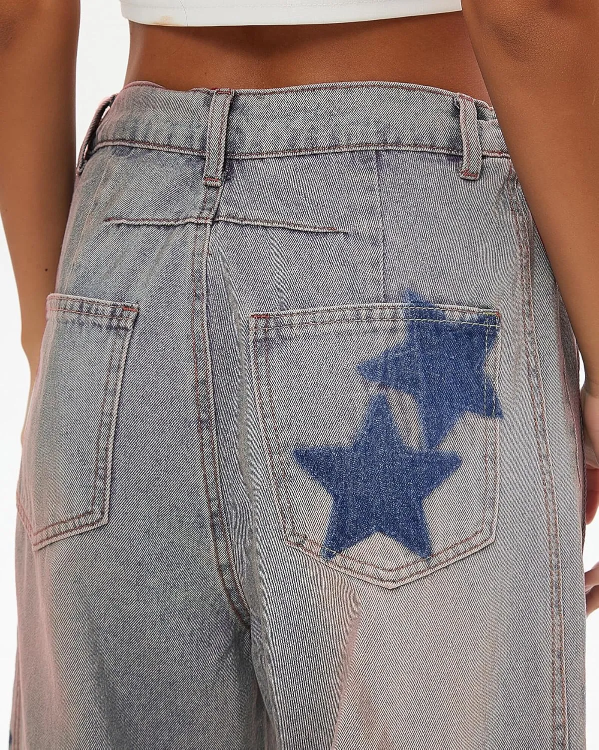 Kedera Women's Barrel Boyfriend Baggy Star Print Jeans Denim Pants Mid Rise Wide Leg Y2K Horseshoe Jeans Trendy