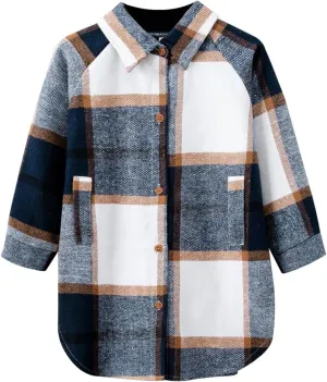 Kids Little Baby Plaid Flannel Shirt Casual Lapel Button Down Shirts Toddler Long Sleeve Plaid Blouses Coats Jackets